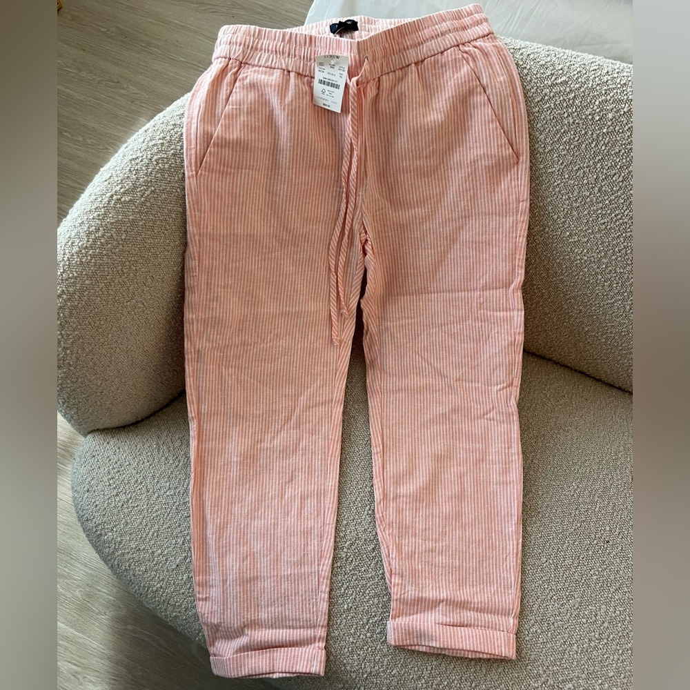 J Crew Linen Blend Striped Casual Pants in Salmon Pink/Peach, Size Xs, NWT